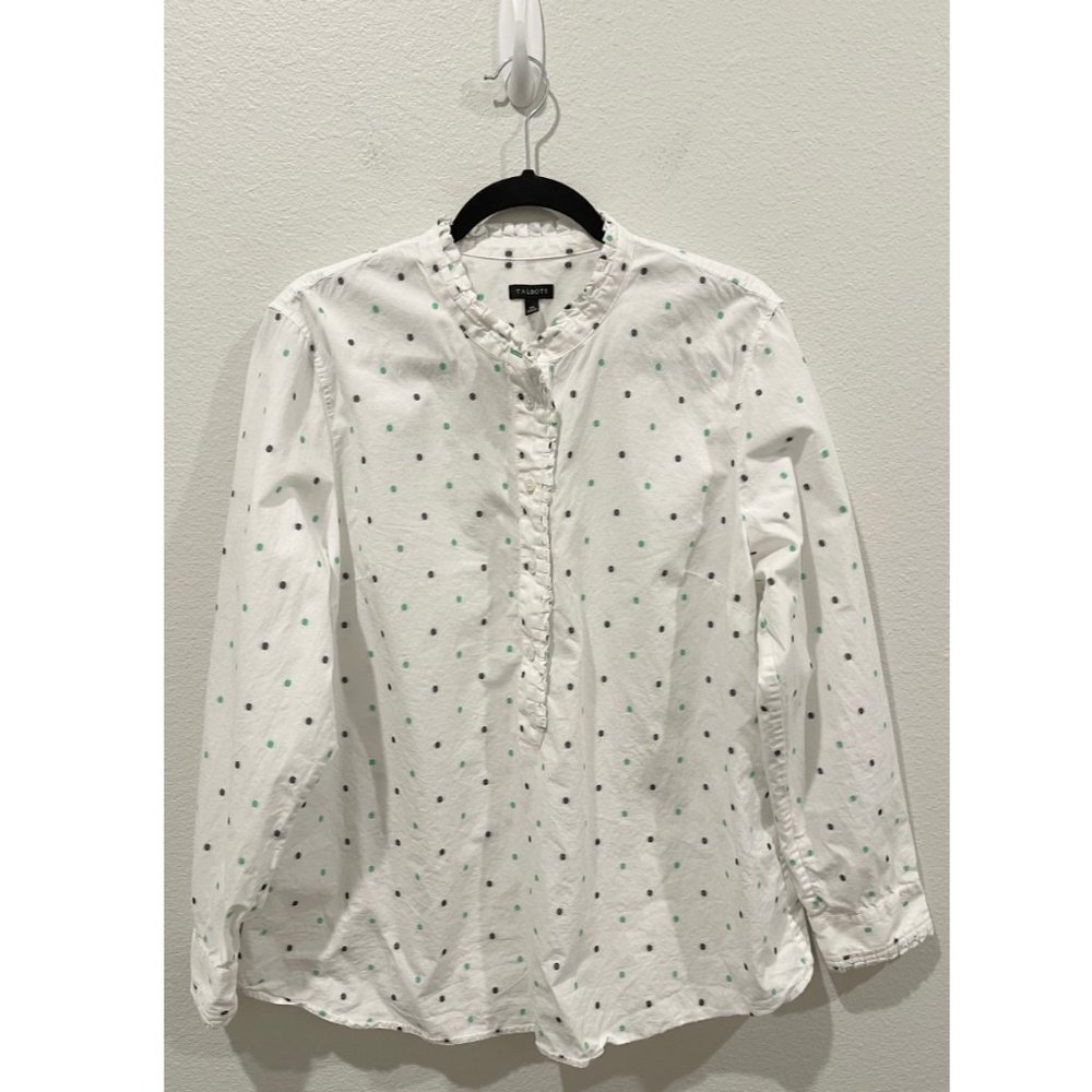 TALBOTS White Long Sleeve Polka Dots Blouse